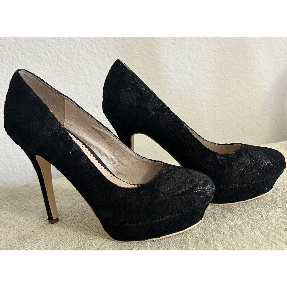 Black Lace Platform High Heel Pumps